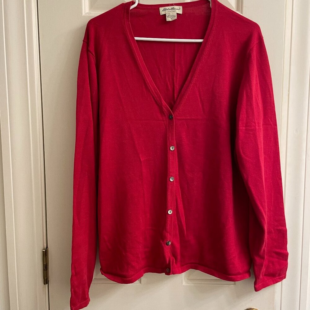 Vintage Eddie Bauer Red Cotton Cardigan Sweater